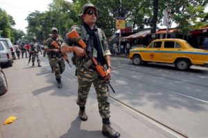 Soldiers patrol India’s Kolkata after election violence