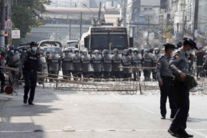 Crowd protests against military rule in Myanmar