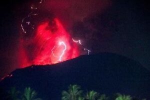 Indonesia’s Mount Ibu erupts twice, belches tower of ash